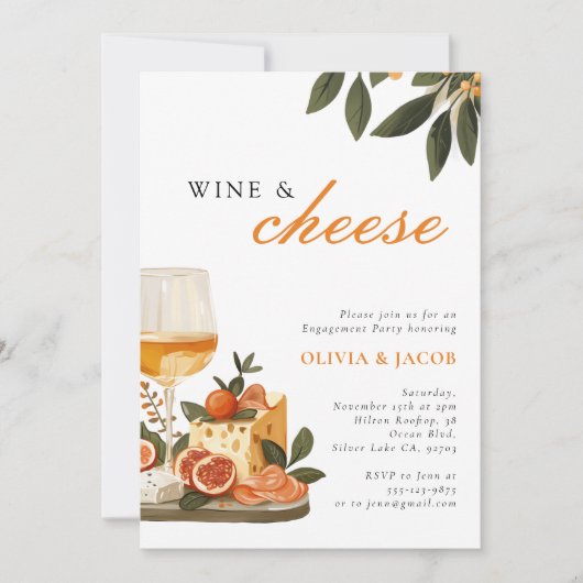 Wijn & kaas verlovingsfeest kaart (Voorkant)