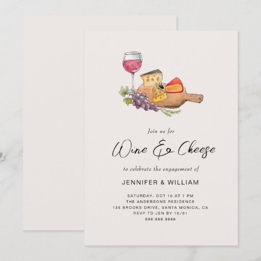 Wijn & kaas verlovingsfeest kaart (Voorkant / Achterkant)