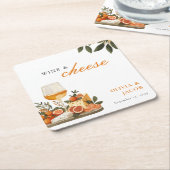 Wijn & kaas verlovingsfeest kartonnen onderzetters (Schuin)