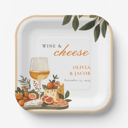 Wijn & kaas verlovingsfeest papieren bordje (Voorkant)