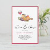 Wijn & Kaas waterverf Verjaardagsfeest Kaart (Staand voorkant)