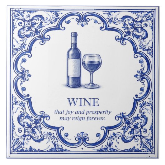 Wijn Keuken Zegen Blauw Italiaans Tegeltje (Voorkant)