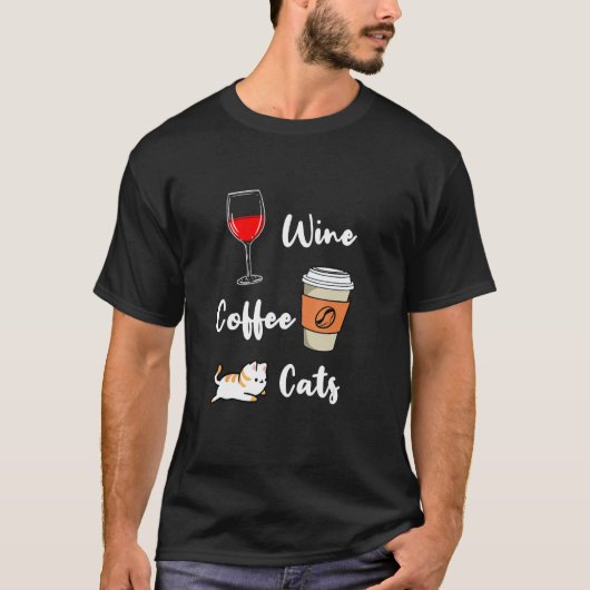 Wijn Koffie Katten T-shirt (Voorkant)