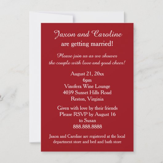 Wijn koppels bruiloft douchefeest kaart (Achterkant)