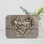 Wijn kurk hart bruiloft uitnodigen kaart (Staand voorkant)