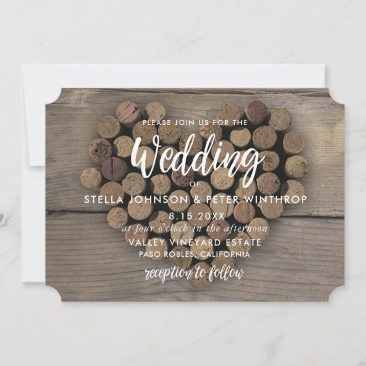 Wijn kurk hart bruiloft uitnodigen kaart (Voorkant)