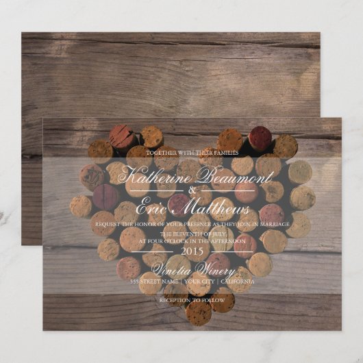 Wijn kurk rustieke bruiloft uitnodiging (Voorkant / Achterkant)