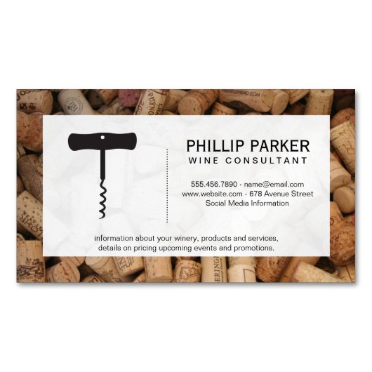 Wijn | Kurkentrekker (kurkstapel) lijst Magnetisch Visitekaartje (Voorkant)
