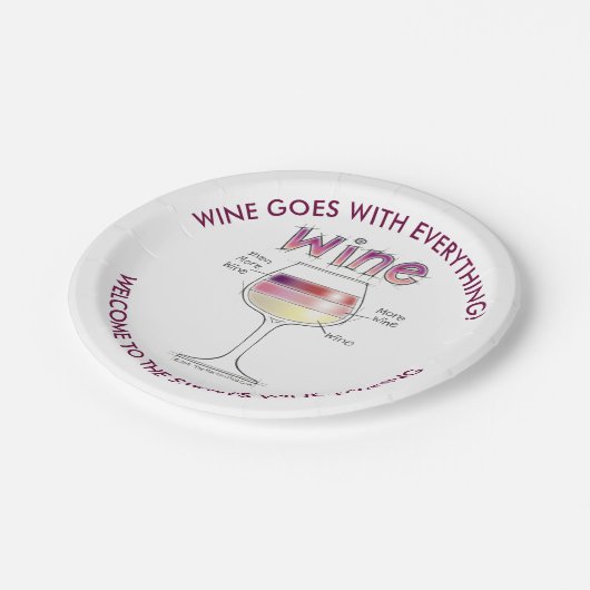 WIJN, MEER WIJN, ZELFS MEER WIJN PAPIEREN BORDJE (Gekanteld)