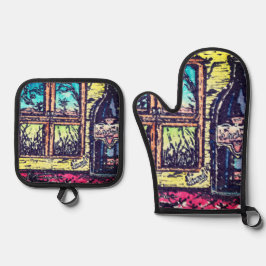 Wijn met een Uitzicht Ovenwant & Pannenlap Set