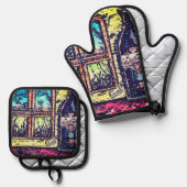 Wijn met een Uitzicht Ovenwant & Pannenlap Set (Voorkant / Achterkant)