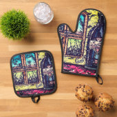 Wijn met een Uitzicht Ovenwant & Pannenlap Set (Top down)