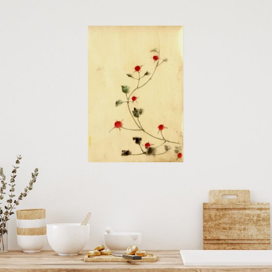 Wijn met Red Blooms 1840 Poster (Keuken)