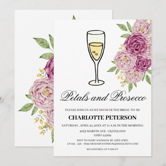 Wijn met wijnstokken en Prosecco-Vrijgezellenfeest Kaart (Voorkant / Achterkant)