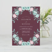 Wijn Mint Ranunculus Eucalyptus Bruiloft Kaart (Staand voorkant)