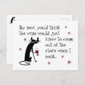 Wijn moet grappige prijsopgave kennen met zwarte k briefkaart (Voorkant / Achterkant)