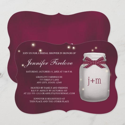 Wijn Monogrammed Firefly Mason Jar Vrijgezellenfee Kaart (Voorkant / Achterkant)