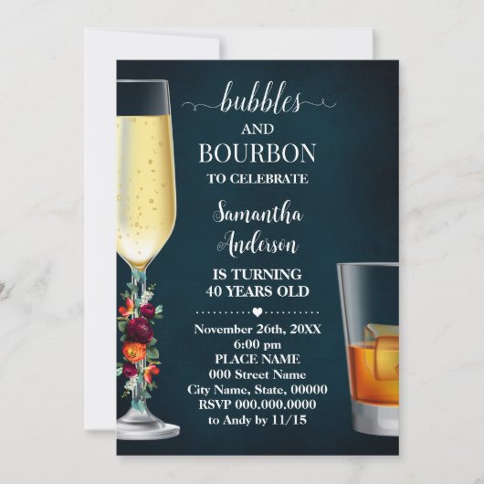 Wijn Navy Bubbles & Bourbon Volwassenen Verjaardag Kaart (Voorkant)