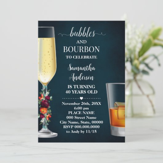 Wijn Navy Bubbles & Bourbon Volwassenen Verjaardag Kaart (Staand voorkant)