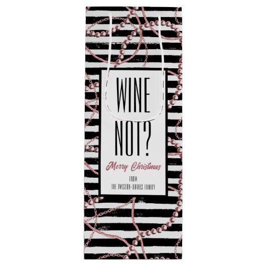 Wijn Niet Strepen met Parels en Kettingen Wijn Cadeautas (Voorkant)