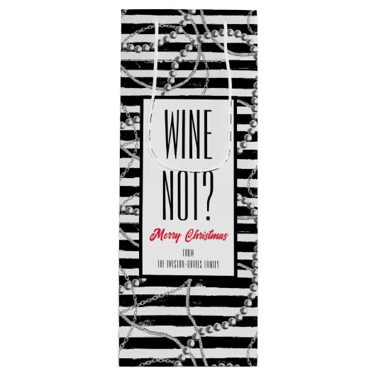 Wijn Niet  Strepen Zilveren Parels en Kettingen Wijn Cadeautas (Voorkant)