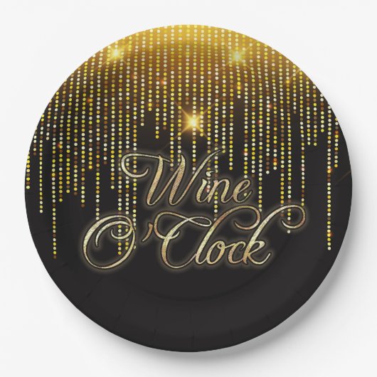 Wijn O'Clock Gold Glitz Papieren Bordje (Voorkant)