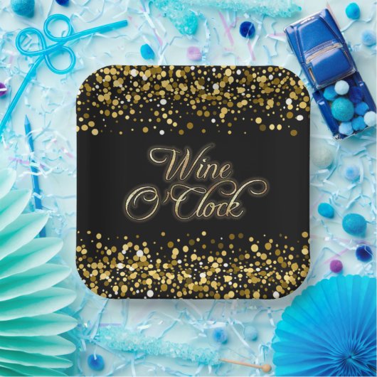 Wijn O'Clock Gold Sparkle Square Papieren Bordje (Feest)