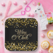 Wijn O'Clock Gold Sparkle Square Papieren Bordje (Feest)