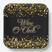 Wijn O'Clock Gold Sparkle Square Papieren Bordje (Voorkant)