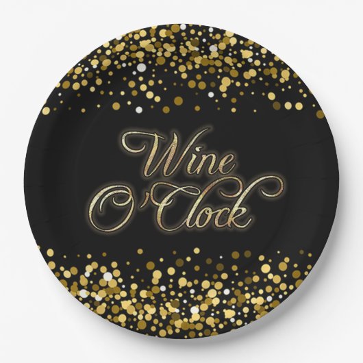 Wijn O'Clock Gouden Sparkle Papieren Bordje (Voorkant)