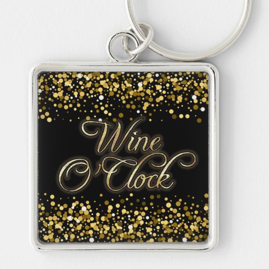 Wijn O'Clock Gouden Sparkle Sleutelhanger (Voorkant)