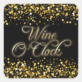 Wijn O'Clock Gouden Sparkle Vierkante Sticker