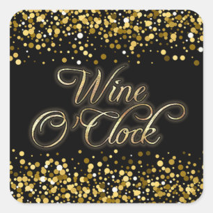 Wijn O'Clock Gouden Sparkle Vierkante Sticker