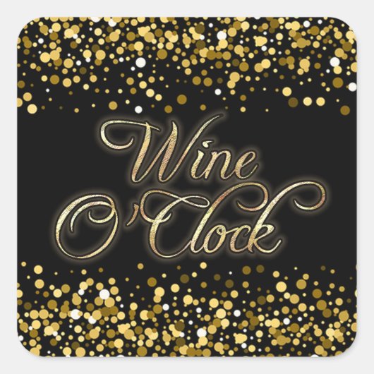 Wijn O'Clock Gouden Sparkle Vierkante Sticker (Voorkant)