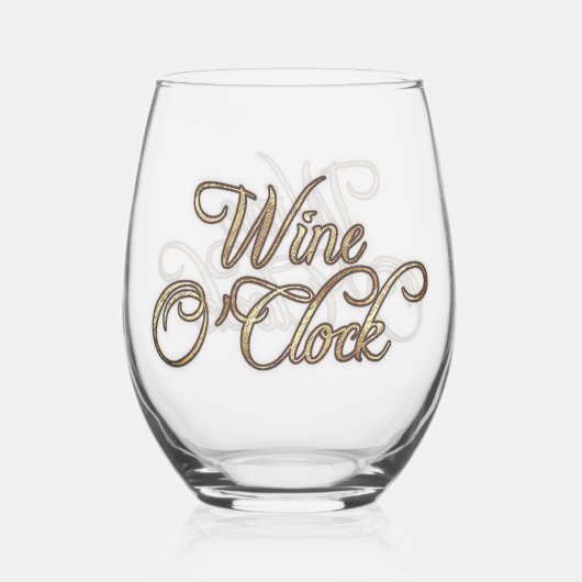 Wijn O'Clock gouden tekst Wijnglas Zonder Voet (Voorkant)