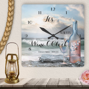 Wijn OClock Romantic Beach Clock Vierkante Klok