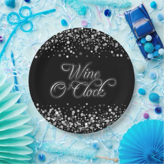 Wijn O'Clock Silver Sparkle Papieren Bordje (Feest)