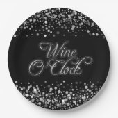 Wijn O'Clock Silver Sparkle Papieren Bordje (Voorkant)