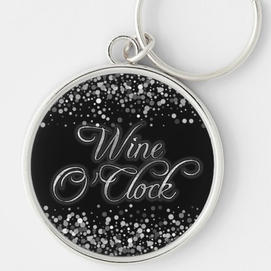 Wijn O'Clock Silver Sparkle Sleutelhanger (Voorkant)