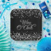 Wijn O'Clock Silver Sparkle Square Papieren Bordje (Feest)