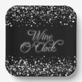 Wijn O'Clock Silver Sparkle Square Papieren Bordje (Voorkant)