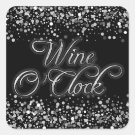 Wijn O'Clock Silver Sparkle Vierkante Sticker