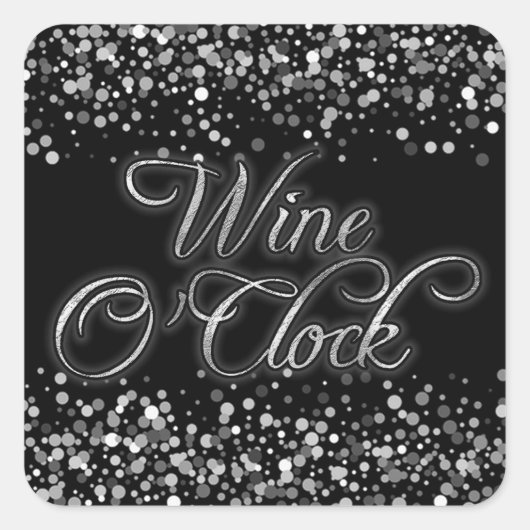 Wijn O'Clock Silver Sparkle Vierkante Sticker (Voorkant)