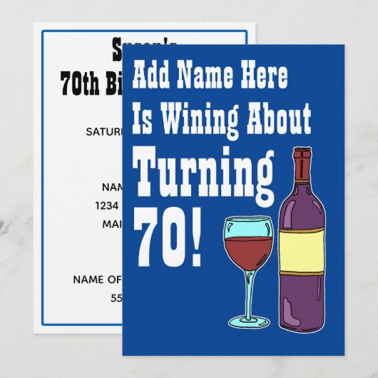 Wijn ongeveer 70th Birthday Funny Invite Kaart (Voorkant / Achterkant)