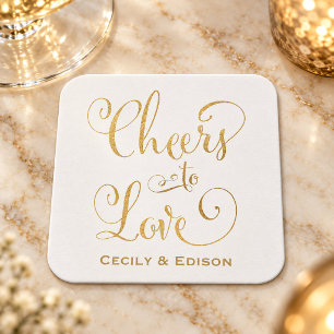 Wijn op de Liefde Gouden Script Trouw Monogram Kartonnen Onderzetters