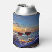 Wijn op het strand blikjeskoeler (Blikje Voorkant)