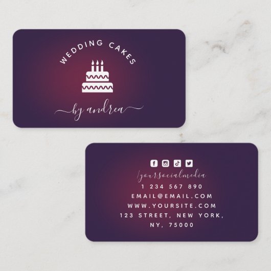 Wijn Paars Wit Weddenschap Cake Logo Sociale Media Visitekaartje (Voorkant / Achterkant)