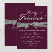 Wijn Paars Zilveren Boog Feest Chic Evenement Uitn Kaart (Voorkant / Achterkant)