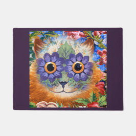  Wijn Paarse Hippie Flower Cat Art Deurmat