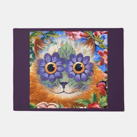  Wijn Paarse Hippie Flower Cat Art Deurmat (Voorkant)